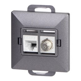 Gniazdo pojed. typu F + Gniazdo 1xRJ45 Cat6 Pearl, TV/F+RJ45/P, antracyt
