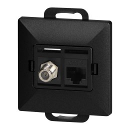 Gniazdo pojed. typu F + Gniazdo 1xRJ45 Cat6 Pearl, TV/F+RJ45/P, czarny