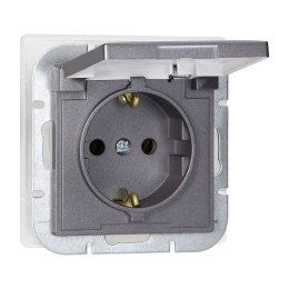 Gniazdo pojedyncze p/t 2P+Z Schuko bryzgoszczelne z klapką Pearl, 16A, 250V, PT-17PH, antracyt