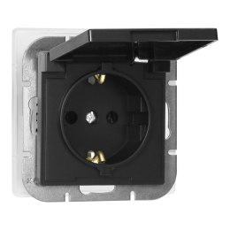 Gniazdo pojedyncze p/t 2P+Z Schuko bryzgoszczelne z klapką Pearl, 16A, 250V, PT-17PH, czarny