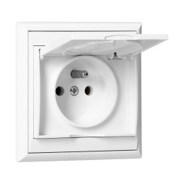 Gniazdo pojedyncze p/t 2P+Z, bryzgoszczelne z klapką Luna, 16A, 250V, PT-16LH, biały