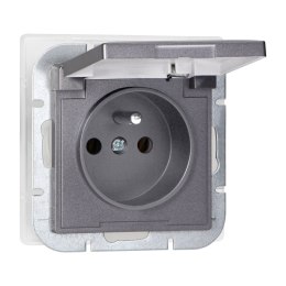 Gniazdo pojedyncze p/t 2P+Z bryzgoszczelne z klapką Pearl, 16A, 250V, PT-16PH, antracyt