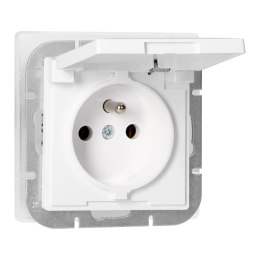 Gniazdo pojedyncze p/t 2P+Z bryzgoszczelne z klapką Pearl, 16A, 250V, PT-16PH, biały