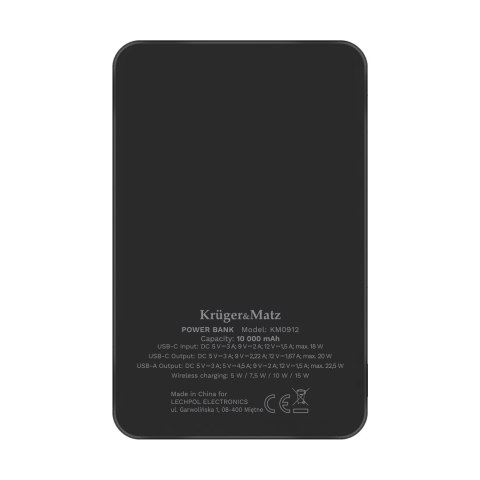 POWERBANK indukcyjny Kruger&Matz 10000 mAh Mag Safe czarny POWERBANK indukcyjny Kruger&Matz 10000 mAh Mag Safe czarny