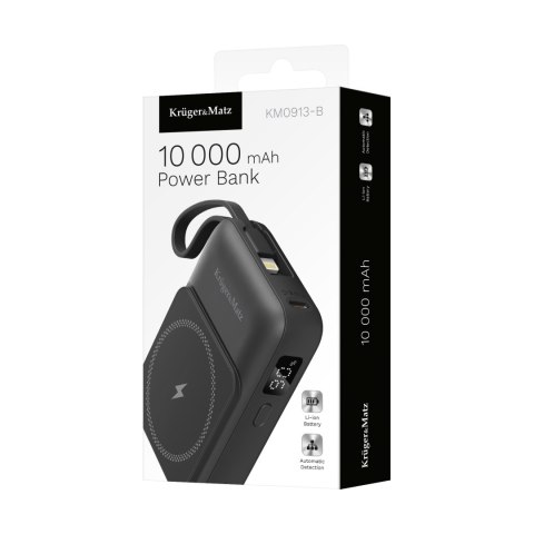 POWERBANK indukcyjny Kruger&Matz 10000 mAh Mag Safe z kablem czarny POWERBANK indukcyjny Kruger&Matz 10000 mAh Mag Safe z kablem czarny