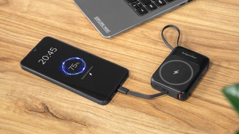 POWERBANK indukcyjny Kruger&Matz 10000 mAh Mag Safe z kablem czarny POWERBANK indukcyjny Kruger&Matz 10000 mAh Mag Safe z kablem czarny