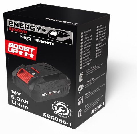 Akumulator Energy+ 18V Li-Ion 6.0Ah BOOST UP Akumulator Energy+ 18V Li-Ion 6.0Ah BOOST UP
