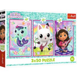 Puzzle 3x50 - Poznajcie Gabby i kotki Gabbys Dollhouse Trefl 34876