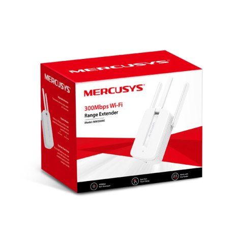 Repreater - wzmacniacz sygnału bezprzewodowego MW300RE V3, 300 Mb/s, 802.11n/g/b, 3 anteny / MERCUSYS Repreater - wzmacniacz sygnału bezprzewodowego MW300RE V3, 300 Mb/s, 802.11n/g/b, 3 anteny / MERCUSYS