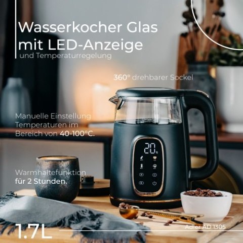 AD 1305 black gold Czajnik elektryczny szklany led z regulacją temperatury 1,7l AD 1305 black gold Czajnik elektryczny szklany led z regulacją temperatury 1,7l