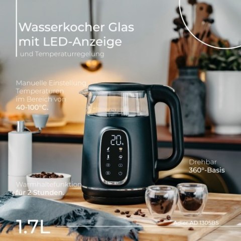 AD 1305 black silver Czajnik elektryczny szklany led z regulacją temperatury 1,7l AD 1305 black silver Czajnik elektryczny szklany led z regulacją temperatury 1,7l