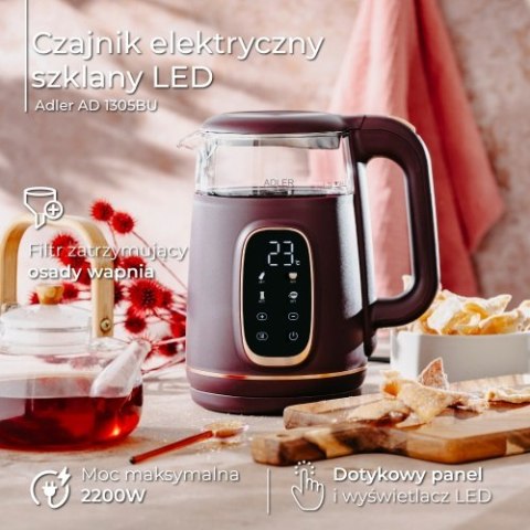 AD 1305 burgundy Czajnik elektryczny szklany led z regulacją temperatury 1,7l AD 1305 burgundy Czajnik elektryczny szklany led z regulacją temperatury 1,7l