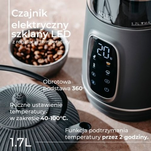 AD 1305 grey Czajnik elektryczny szklany led z regulacją temperatury 1,7l AD 1305 grey Czajnik elektryczny szklany led z regulacją temperatury 1,7l