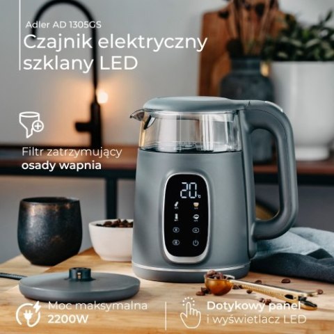 AD 1305 grey Czajnik elektryczny szklany led z regulacją temperatury 1,7l AD 1305 grey Czajnik elektryczny szklany led z regulacją temperatury 1,7l