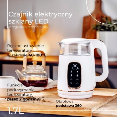 AD 1305 white gold Czajnik elektryczny szklany led z regulacją temperatury 1,7l AD 1305 white gold Czajnik elektryczny szklany led z regulacją temperatury 1,7l