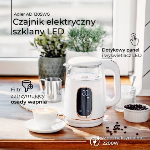 AD 1305 white gold Czajnik elektryczny szklany led z regulacją temperatury 1,7l AD 1305 white gold Czajnik elektryczny szklany led z regulacją temperatury 1,7l