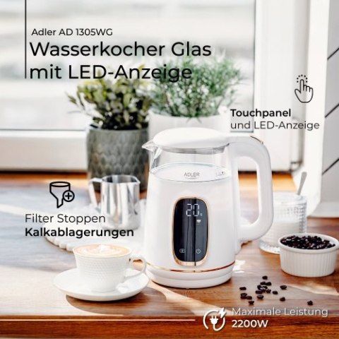 AD 1305 white gold Czajnik elektryczny szklany led z regulacją temperatury 1,7l AD 1305 white gold Czajnik elektryczny szklany led z regulacją temperatury 1,7l