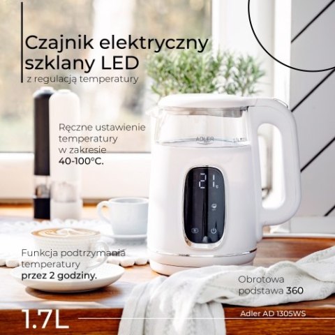 AD 1305 white silver Czajnik elektryczny szklany led z regulacją temperatury 1,7l AD 1305 white silver Czajnik elektryczny szklany led z regulacją temperatury 1,7l