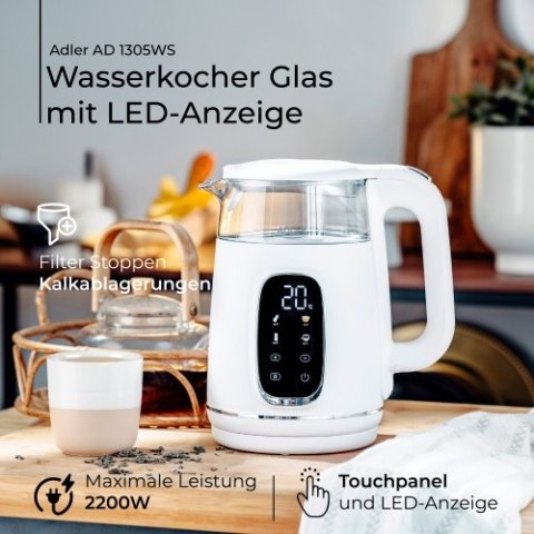 AD 1305 white silver Czajnik elektryczny szklany led z regulacją temperatury 1,7l AD 1305 white silver Czajnik elektryczny szklany led z regulacją temperatury 1,7l