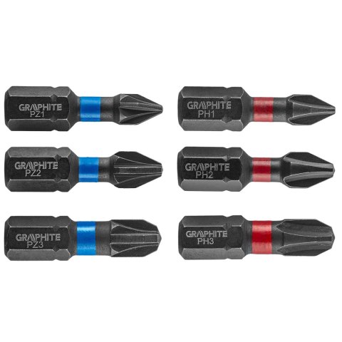 Bity udarowe PH1/2/3, PZ1/2/3 x 25 mm, 6 szt. Bity udarowe PH1/2/3, PZ1/2/3 x 25 mm, 6 szt.