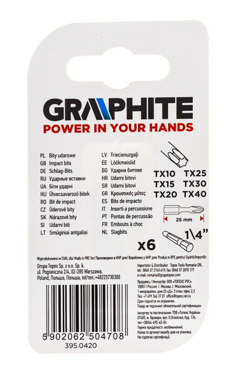 Bity udarowe TX10/15/20/25/30/40 x 25 mm, 6 szt. Bity udarowe TX10/15/20/25/30/40 x 25 mm, 6 szt.