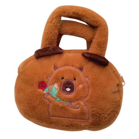 Torba Pluszowa Z Kapibarą Z Różą Brązowy 20cm Torba Pluszowa Z Kapibarą Z Różą Brązowy 20cm