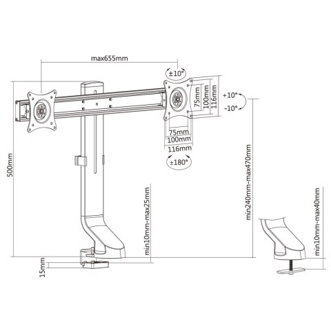 Uchwyt biurkowy na dwa monitory / podwójny Maclean, vesa 75x75 100x100, 17"-27", max 14kg, MC-854 Uchwyt biurkowy na dwa monitory / podwójny Maclean, vesa 75x75 100x100, 17"-27", max 14kg, MC-854