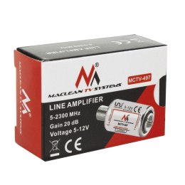 Wzmacniacz Maclean, Antenowy liniowy, Szerokopasmowy 5-2400 MHz, DVB-T/T2 20dB, 5-12V, MCTV-497
