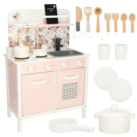 Kuchnia dla dzieci drewniana MDF LULILO FLORO akcesoria różowa 82cm