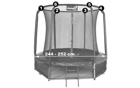 Siatka wewnętrzna do trampoliny z ringiem 8FT 244 cm na 6 słupków JUMPI Siatka wewnętrzna do trampoliny z ringiem 8FT 244 cm na 6 słupków JUMPI
