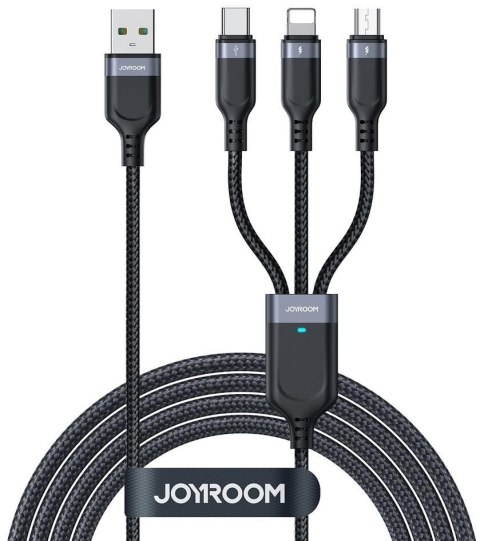 Kabel 3w1 USB-A / USB-C micro-USB Lightning Joyroom S-1T3018A18 30cm 3.5A w oplocie czarny Kabel 3w1 USB-A / USB-C micro-USB Lightning Joyroom S-1T3018A18 30cm 3.5A w oplocie czarny