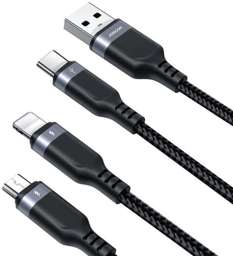 Kabel 3w1 USB-A / USB-C micro-USB Lightning Joyroom S-1T3018A18 30cm 3.5A w oplocie czarny Kabel 3w1 USB-A / USB-C micro-USB Lightning Joyroom S-1T3018A18 30cm 3.5A w oplocie czarny