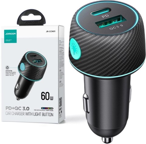 Ładowarka samochodowa Joyroom JR-CCN01 60W 3.0A PD 3.0 QC 3.0 1x USB-A 1x USB-C Ładowarka samochodowa Joyroom JR-CCN01 60W 3.0A PD 3.0 QC 3.0 1x USB-A 1x USB-C