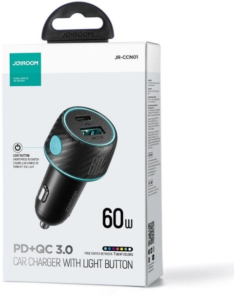 Ładowarka samochodowa Joyroom JR-CCN01 60W 3.0A PD 3.0 QC 3.0 1x USB-A 1x USB-C Ładowarka samochodowa Joyroom JR-CCN01 60W 3.0A PD 3.0 QC 3.0 1x USB-A 1x USB-C