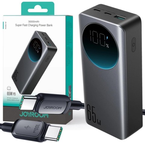 Powerbank Joyroom Digital Display JR-PBF05 30000mAh 65W PD 3.0 QC 3.0 1x USB-A 2x USB-C z kablem Powerbank Joyroom Digital Display JR-PBF05 30000mAh 65W PD 3.0 QC 3.0 1x USB-A 2x USB-C z kablem