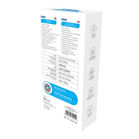 Wentylator ręczny akumulator USB NOVEEN F220 Wentylator ręczny akumulator USB NOVEEN F220