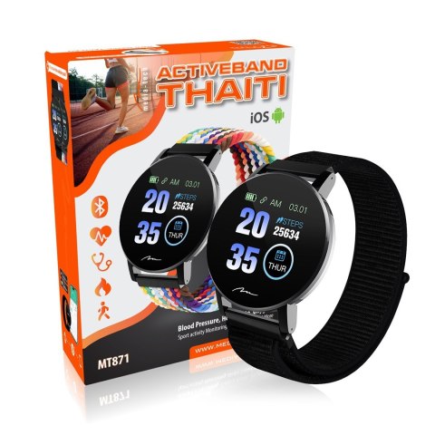 MEDIA-TECH SMARTBAND THAITI, MONITORING CIŚNIENIA KRWI, PULSU ORAZ INNYCH PARAMETRÓW, DWA PASKI NYLONOWE W ZESTAWIE MT871 MEDIA-TECH SMARTBAND THAITI, MONITORING CIŚNIENIA KRWI, PULSU ORAZ INNYCH PARAMETRÓW, DWA PASKI NYLONOWE W ZESTAWIE MT871