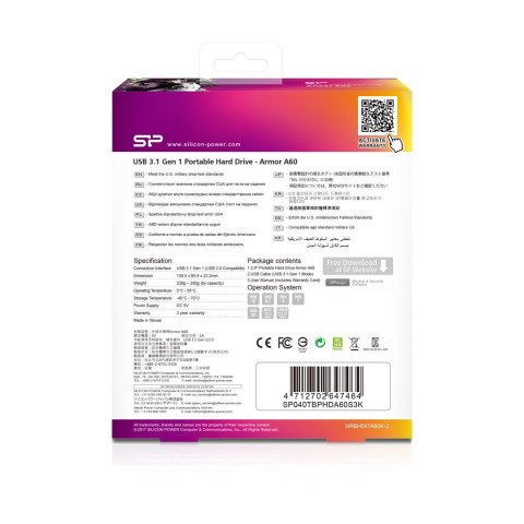 Dysk zewnętrzny Silicon Power Armor A60 SP040TBPHDA60S3K (4 TB ; 2.5"; USB 3.1; 5400 obr/min) Dysk zewnętrzny Silicon Power Armor A60 SP040TBPHDA60S3K (4 TB ; 2.5"; USB 3.1; 5400 obr/min)