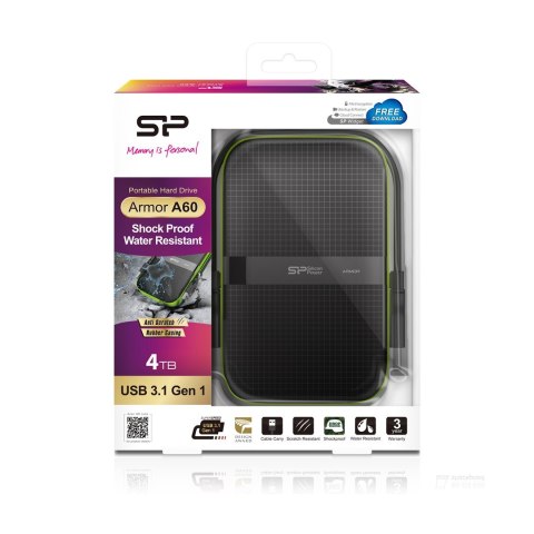 Dysk zewnętrzny HDD Silicon Power Armor A60 (4TB; 2.5"; USB 3.2; 5400 obr/min; Green-Black; SP040TBPHDA60S3K) Dysk zewnętrzny HDD Silicon Power Armor A60 (4TB; 2.5"; USB 3.2; 5400 obr/min; Green-Black; SP040TBPHDA60S3K)