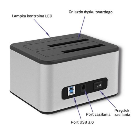 QOLTEC STACJA DOKUJĄCA DYSKÓW 2XHDD/SSD 2.5"/3.5" SATA | USB 3.0 | KLONOWANIE QOLTEC STACJA DOKUJĄCA DYSKÓW 2XHDD/SSD 2.5"/3.5" SATA | USB 3.0 | KLONOWANIE