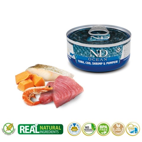 FARMINA N&D Cat Ocean Tuna, Cod, Shrimp, Pumpkin - mokra karma dla kota - 70 g FARMINA N&D Cat Ocean Tuna, Cod, Shrimp, Pumpkin - mokra karma dla kota - 70 g