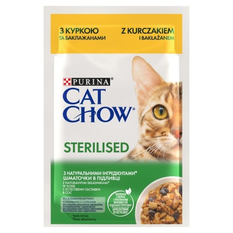 Purina Cat Chow Sterilised z kurczakiem i bakłażanem w sosie - mokra karma dla kota - 85 g Purina Cat Chow Sterilised z kurczakiem i bakłażanem w sosie - mokra karma dla kota - 85 g