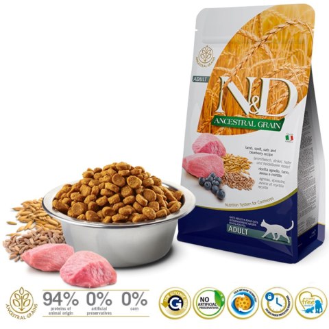 FARMINA N&D Ancestral Grain Lamb & Blueberry Adult - sucha karma dla kota - 5kg FARMINA N&D Ancestral Grain Lamb & Blueberry Adult - sucha karma dla kota - 5kg