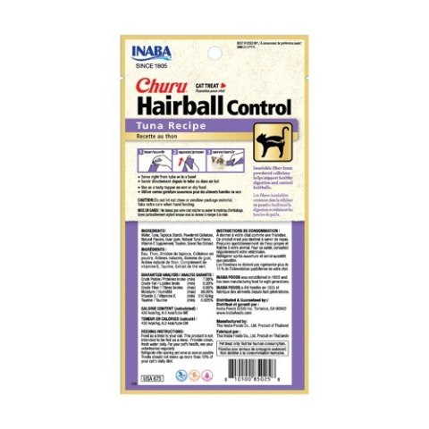 INABA CHURU HAIRBALL Tuńczyk - przysmak dla kota - 4x14g (56g) INABA CHURU HAIRBALL Tuńczyk - przysmak dla kota - 4x14g (56g)