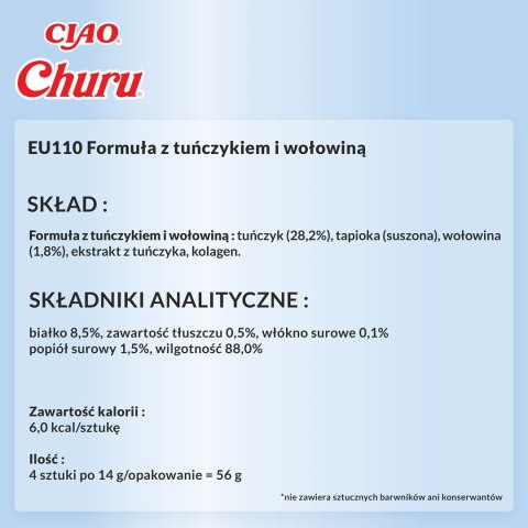 INABA CHURU tuńczyk/wołowina przysmak kot 4x14g INABA CHURU tuńczyk/wołowina przysmak kot 4x14g