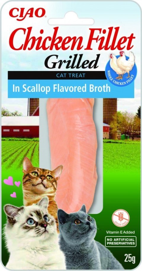 INABA Grilled Chicken Filet z kurczaka w bulionie o smaku przegrzebków - przysmak dla kota - 25 g INABA Grilled Chicken Filet z kurczaka w bulionie o smaku przegrzebków - przysmak dla kota - 25 g