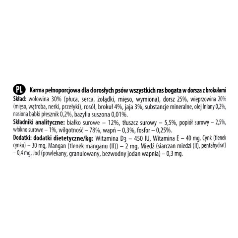DOLINA NOTECI Premium bogata w dorsza z brokułami - mokra karma dla psa - 800 g DOLINA NOTECI Premium bogata w dorsza z brokułami - mokra karma dla psa - 800 g