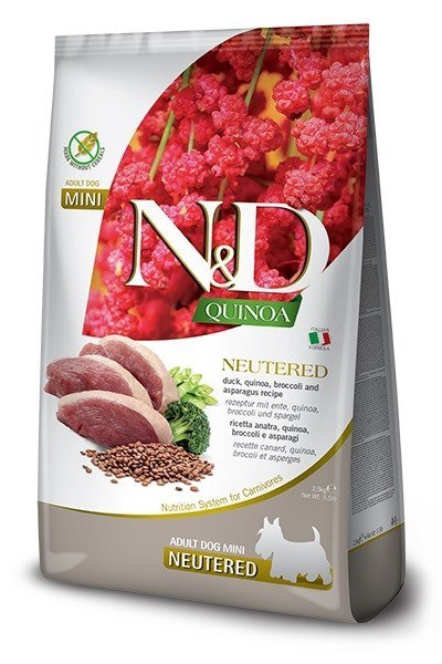 FARMINA N&D Quinoa Dog Duck, Broccoli, Asparagus Neutered Adult Mini - sucha karma dla psa - 2.5 kg FARMINA N&D Quinoa Dog Duck, Broccoli, Asparagus Neutered Adult Mini - sucha karma dla psa - 2.5 kg