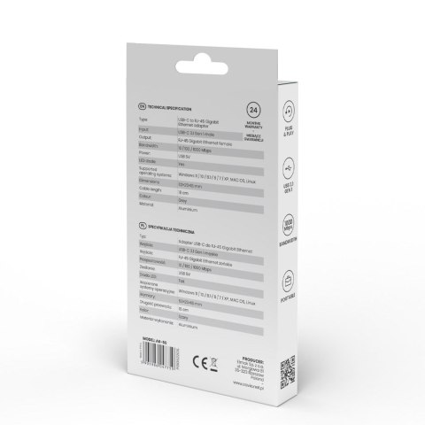 SAVIO AK-56 ADAPTER USB-C 3.1 GEN 1 DO RJ-45 SAVIO AK-56 ADAPTER USB-C 3.1 GEN 1 DO RJ-45