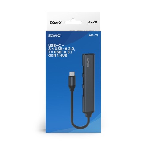 SAVIO HUB USB-C - 3 X USB-A 2.0, 1 X USB-A 3.0, SZARY, AK-71 SAVIO HUB USB-C - 3 X USB-A 2.0, 1 X USB-A 3.0, SZARY, AK-71